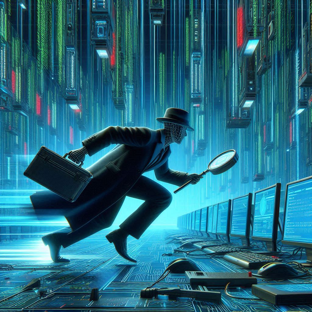 Home - You Can'T Afford Not To Have Cyberwolf As Your Cyber Service Provider Now! 9 A Vulnerability Scanner Man Running Around In A Network Looking For Issues With A Matrix Theme